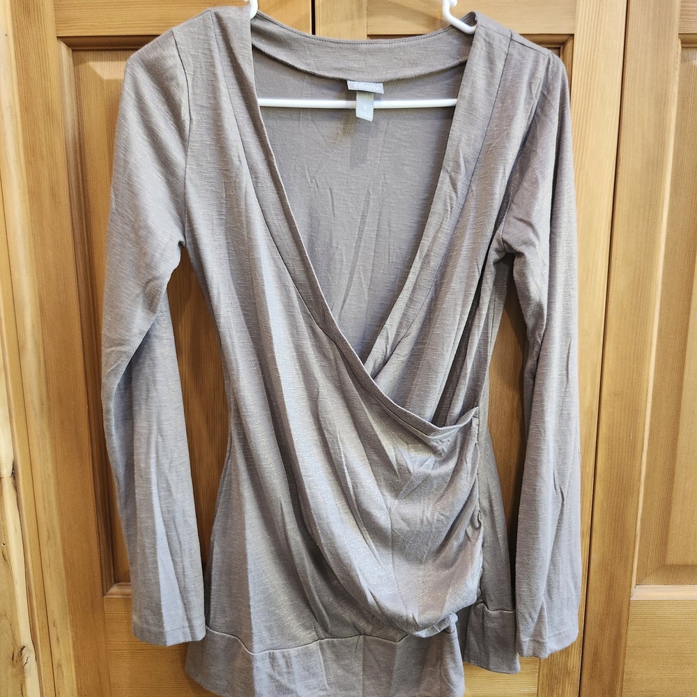 Vanity Gray Wrap Long Sleeve Top
